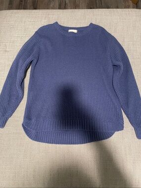Zenana Outfitters Waffle Knit Crewneck Sweater in Blue